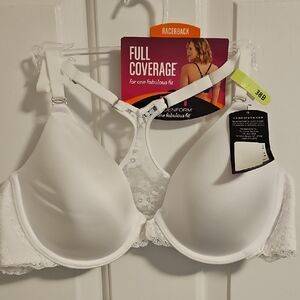 Maidenform White Full Coverage Lace Racerback T-Shirt Bra 38B